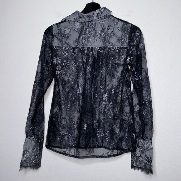 Anthropologie Maeve Lace Sheer Long Sleeve Button Down Blouse/Shirt Size XXS - Picture 5 of 14